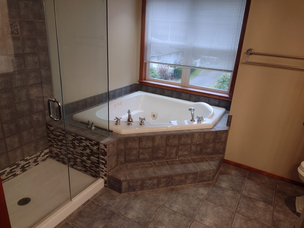Updating built-ins into modern Craftsman bath before construction photo